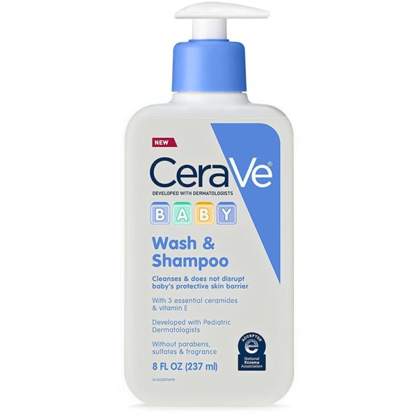 CeraVe Baby Wash & Shampoo | Fragrance, Paraben, & Sulfate Free Shampoo for Tear-Free Baby Bath Time | 8 Ounce